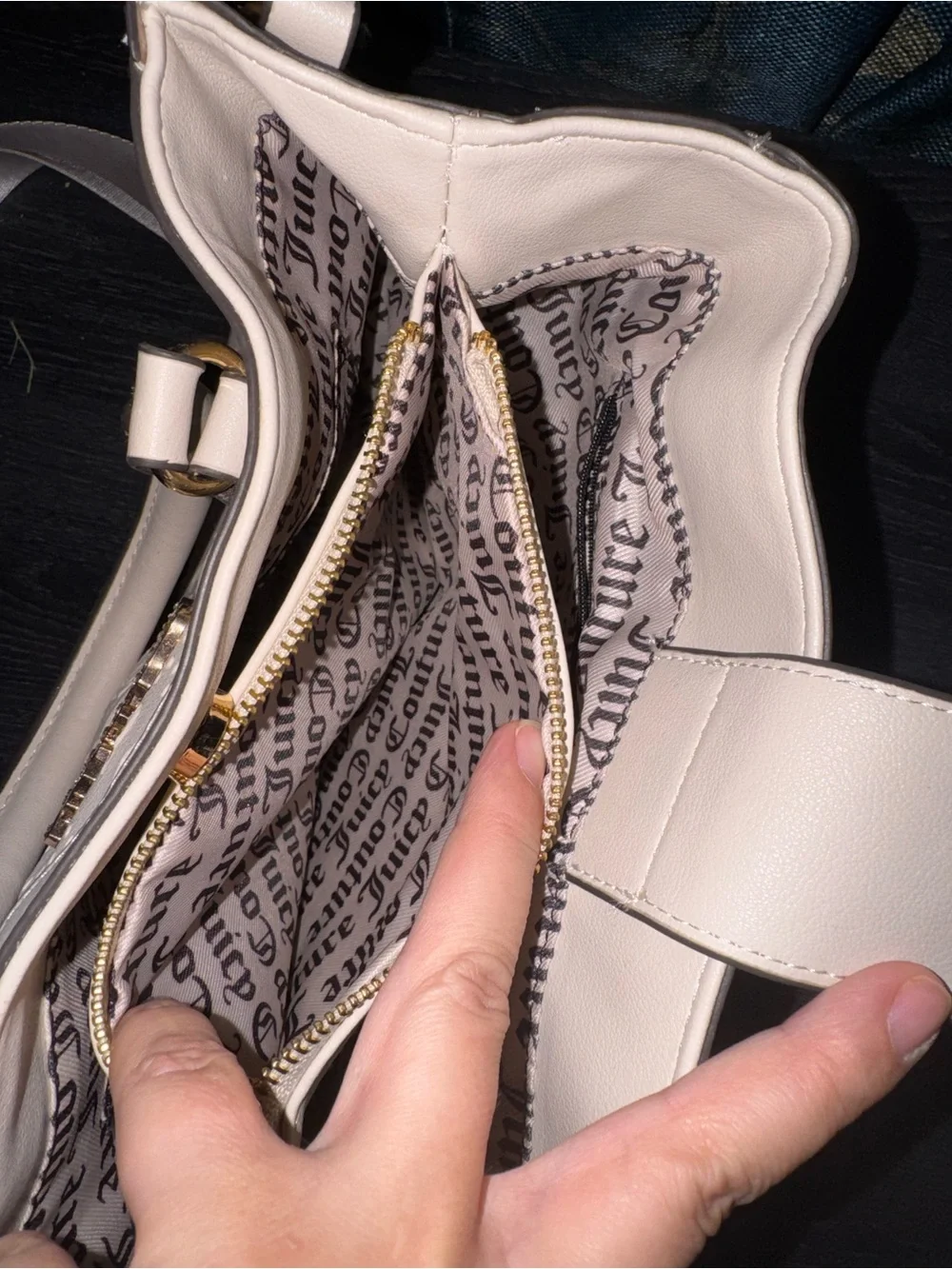 Juicy Couture Ivory Embossed Satchel with Crystal Logo